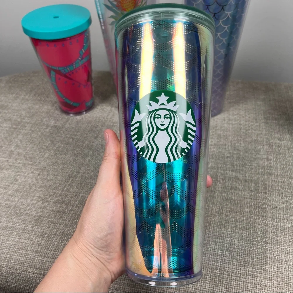 Lot of 5 Starbucks Venti Grande Aloha Mermaid Summer Plastic Cold Cups Tumbler